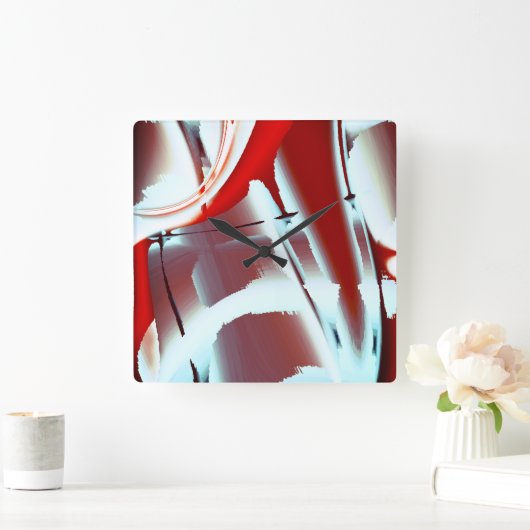 白から赤のクロップされたデジタ絵を描ル倍率 スクエア壁時計 (ホーム)