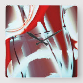 白から赤のクロップされたデジタ絵を描ル倍率 スクエア壁時計 (正面)