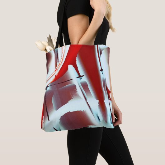 白から赤のクロップされたデジタ絵を描ル倍率 トートバッグ (クローズアップ)