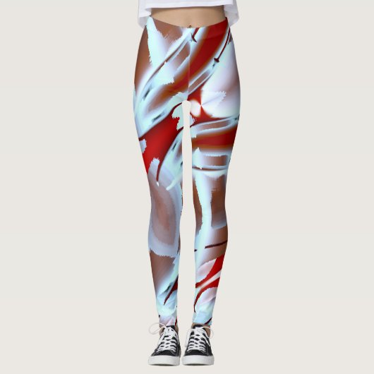 白から赤のクロップされたデジタ絵を描ル倍率 レギンス (正面)