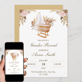 白かわいい水彩花性リビール 招待状