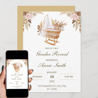 白かわいい水彩花性リビール 招待状