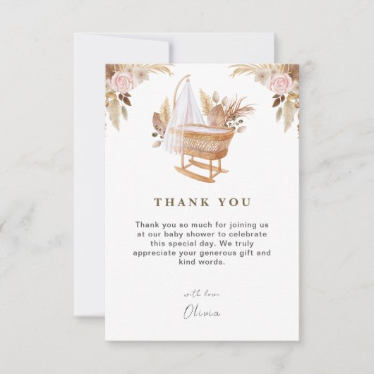 白かわいい水彩花赤ちゃんシャワー サンキューカード (正面)
