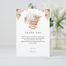 白かわいい水彩花赤ちゃんシャワー サンキューカード