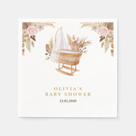 白かわいい水彩花赤ちゃんシャワー スタンダードカクテルナプキン (正面)