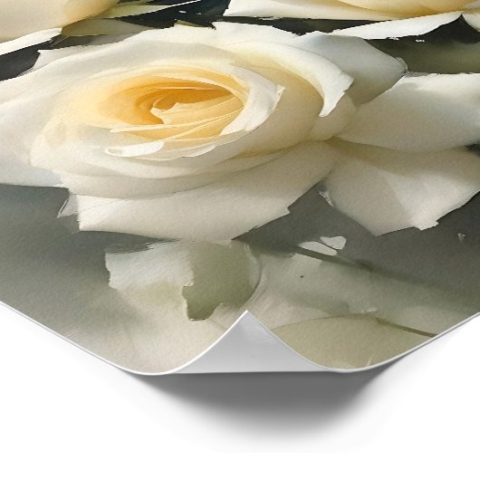 白かわいらしいバラの庭の水の色絵を描色 ポスター (角)