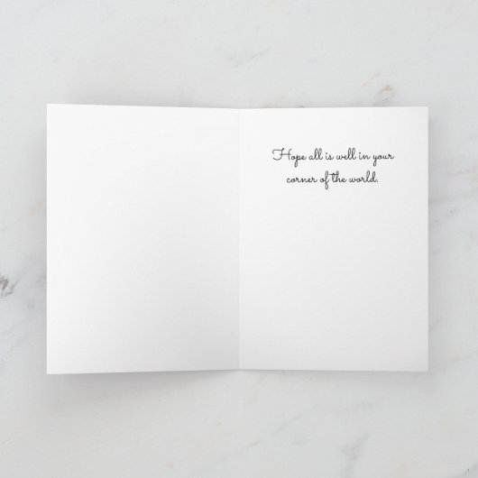 白かわいらしい花と青い蝶こんにちは カード (内部)