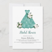 白かわいらしとティール（緑がかった色）ブライダルシャワー 招待状 (正面)