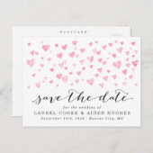 白かわいらしとピンクのハート日付を保存 案内ポストカード (正面/裏面)