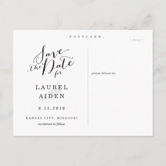 白かわいらしとピンクのハート日付を保存 案内ポストカード (裏面)