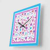 白かわいらしにヒッピー花力花柄 スクエア壁時計 (傾斜)