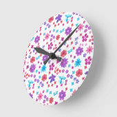 白かわいらしにヒッピー花力花柄 ラウンド壁時計 (傾斜)