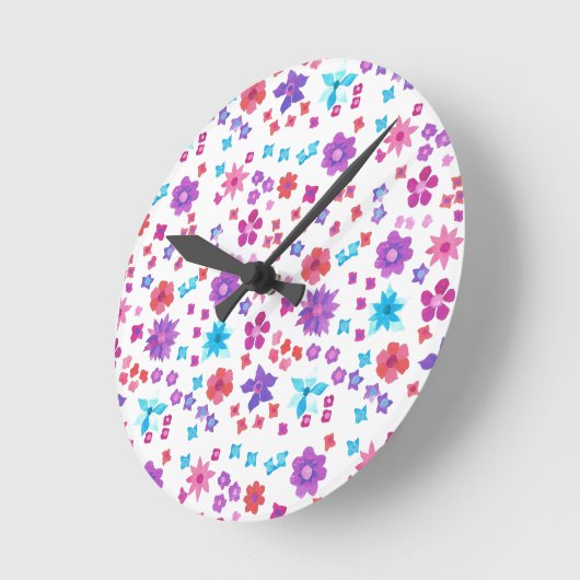 白かわいらしにヒッピー花力花柄 ラウンド壁時計 (傾斜)