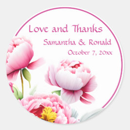 白かわいらしの上にピンクの牡丹結婚 ラウンドシール