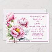 白かわいらしの上にピンクの牡丹結婚 招待状 (正面)