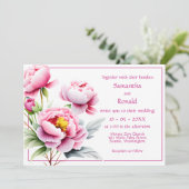 白かわいらしの上にピンクの牡丹結婚 招待状 (スタンド正面)