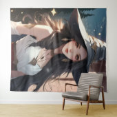 白かわいらしウォールアートの魔女 タペストリー (インサイチュ(横))