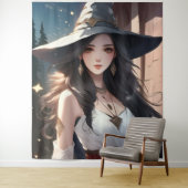 白かわいらしウォールアートの魔女 タペストリー (インサイチュ)