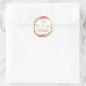白かわいらしグリッターピンクと金ゴールドありがとうロゴ ラウンドシール (バッグ)