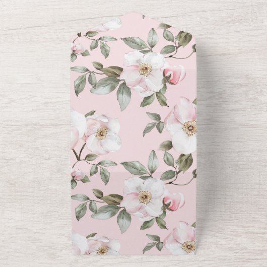 白かわいらしピンクフローラ結婚ズ オールインワン招待状 (外側)