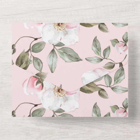 白かわいらしピンクフローラ結婚ズ オールインワン招待状 (裏面)