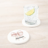 白かわいらしピンクボウパーソナライズされた コースター (側面)
