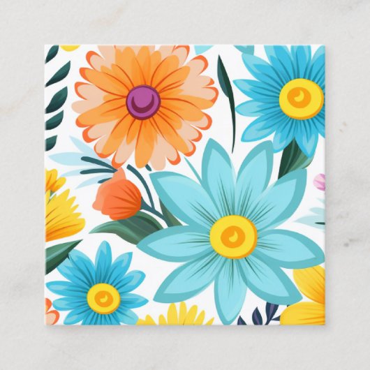 白かわいらしフェミニン花柄 スクエア名刺 (正面)