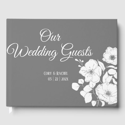 白かわいらしフローラのゲス結婚トブックで灰色 ゲストブック (正面)