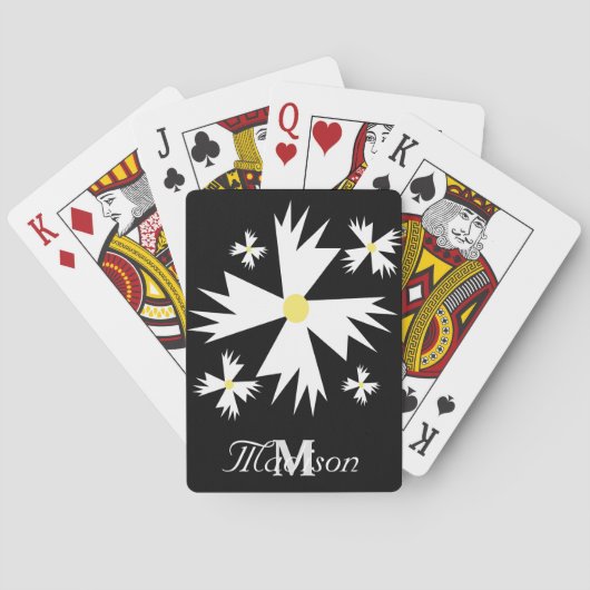 白かわいらしフローラデイジー幾何学黒 トランプ (裏面)