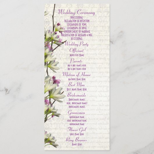 白かわいらしフローラ教会の結婚式 プログラム (裏面)