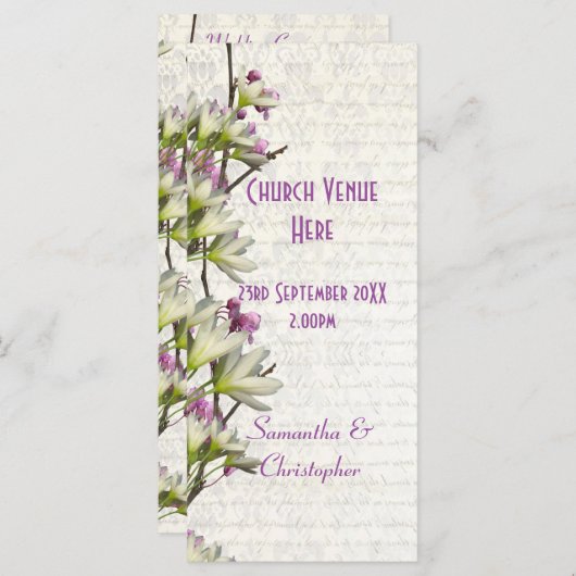 白かわいらしフローラ教会の結婚式 プログラム (正面/裏面)