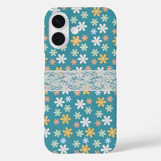 白かわいらしレース可愛いターコイズガーリーフローラ Case-Mate iPhoneケース (裏面)