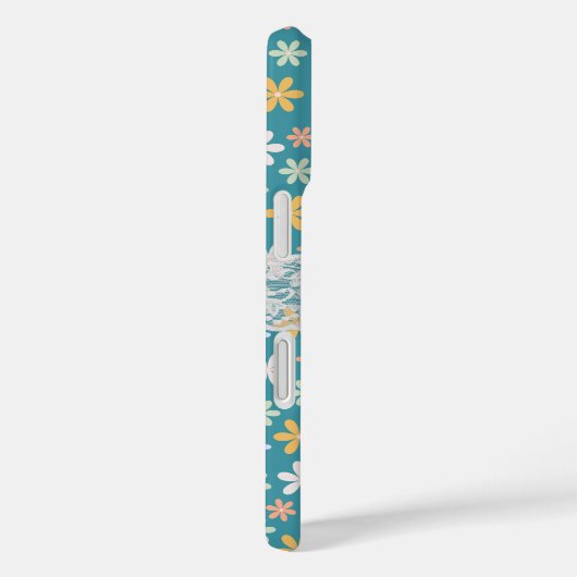 白かわいらしレース可愛いターコイズガーリーフローラ Case-Mate iPhoneケース (裏面 / 右)