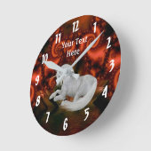 白かわいらし一角獣 ラウンド壁時計 (傾斜)