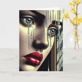 白かわいらし人女性泣き叫び カード (黄色い花)