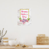 白かわいらし大理石の母の日の花模様 ポスター (キッチン)