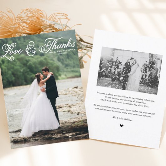 白かわいらし文字結婚の写真サンキューカード サンキューカード