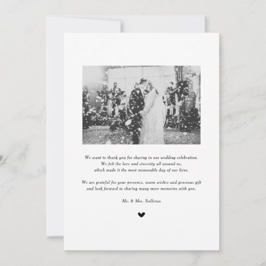 白かわいらし文字結婚の写真サンキューカード サンキューカード (裏面)