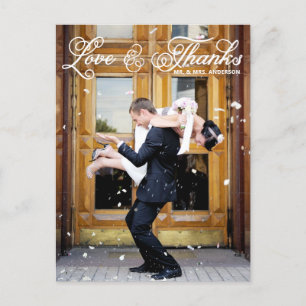 白かわいらし文字結婚の感謝はがき ポストカード