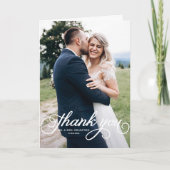 白かわいらし書モダン写結婚の サンキューカード (正面)