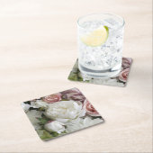 白かわいらし桃フローラ紙コースター スクエアペーパーコースター (インサイチュ)