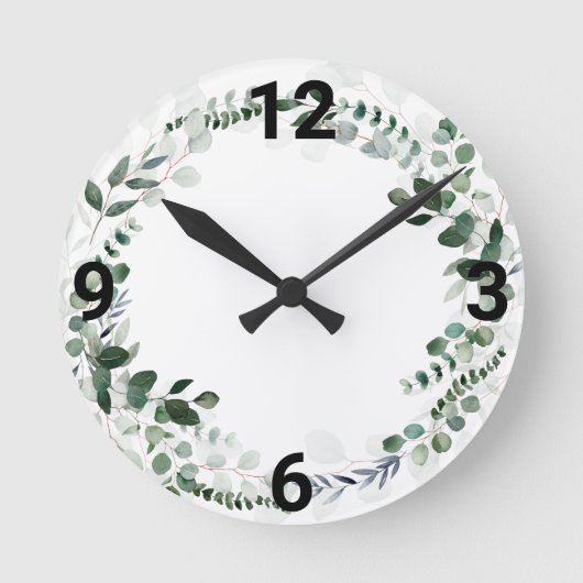 白かわいらし植物壁時計 ラウンド壁時計 (正面)