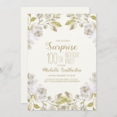 白かわいらし水色フローラ100誕生日 招待状 (正面/裏面)