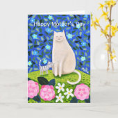 白かわいらし猫フローラ母の日の挨拶 カード (黄色い花)