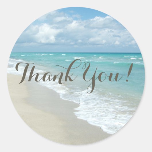 白かわいらし砂ビーチ/s結婚ありがとう ラウンドシール (正面)