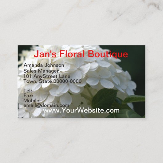 白かわいらし紫陽花マウンテンローレルフラワーズ 名刺 (正面)