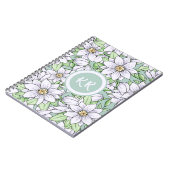 白かわいらし緑フローラ花葉モノグラム ノートブック (左側)