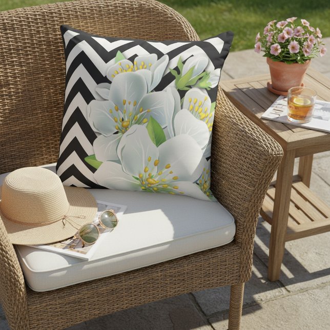 白かわいらし色のジグザグ模様の花 アウトドアクッション (クリエイターアップロード済み)