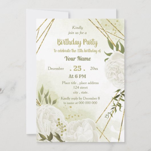 白かわいらし花緑の誕生会 招待状 (正面)