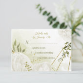 白かわいらし花緑葉植物 出欠カード (スタンド正面)